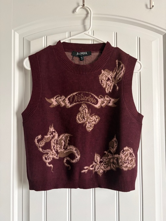 Disturbia Sweaters - Nostalgia Burgundy Floral & Butterfly Knit Sleeveless Sweater Vest